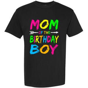 Mom of the Birthday Boy Glows Retro 80's Party Glow Garment-Dyed Heavyweight T-Shirt