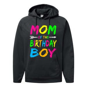 Mom of the Birthday Boy Glows Retro 80's Party Glow Performance Fleece Hoodie