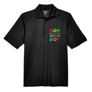 Mom of the Birthday Boy Glows Retro 80's Party Glow Men's Origin Performance Pique Polo