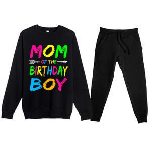 Mom of the Birthday Boy Glows Retro 80's Party Glow Premium Crewneck Sweatsuit Set