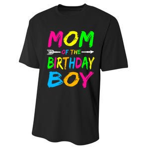 Mom of the Birthday Boy Glows Retro 80's Party Glow Performance Sprint T-Shirt