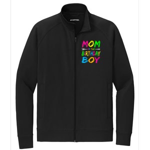 Mom of the Birthday Boy Glows Retro 80's Party Glow Stretch Full-Zip Cadet Jacket