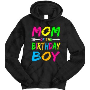 Mom of the Birthday Boy Glows Retro 80's Party Glow Tie Dye Hoodie