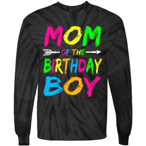 Mom of the Birthday Boy Glows Retro 80's Party Glow Tie-Dye Long Sleeve Shirt