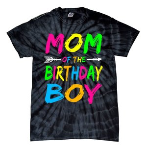 Mom of the Birthday Boy Glows Retro 80's Party Glow Tie-Dye T-Shirt