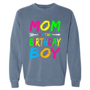 Mom of the Birthday Boy Glows Retro 80's Party Glow Garment-Dyed Sweatshirt