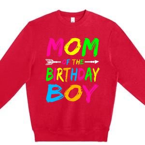 Mom of the Birthday Boy Glows Retro 80's Party Glow Premium Crewneck Sweatshirt