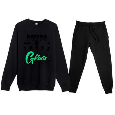 Mom Of Three Cute Mama Of Awesome Lassies Gift Premium Crewneck Sweatsuit Set