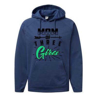 Mom Of Three Cute Mama Of Awesome Lassies Gift Performance Fleece Hoodie