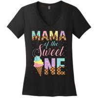 Mama Of The Sweet One Ice Cream 1st First Birthday Family Women's V-Neck T-Shirt