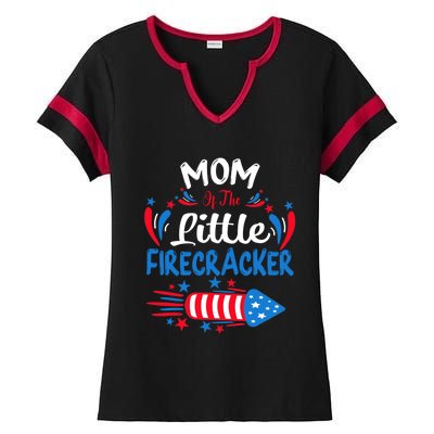 Mom Of The Little Firecracker 4th Of July Birthday Party Cool Gift Ladies Halftime Notch Neck Tee