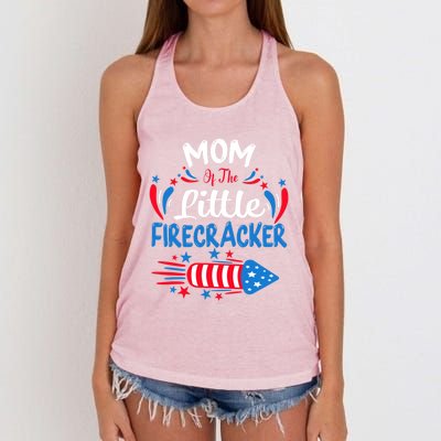 Mom Of The Little Firecracker 4th Of July Birthday Party Cool Gift Women's Knotted Racerback Tank