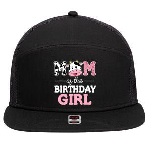 Mom of The Birthday Girl Farm Cow Mommy Mama 1st 7 Panel Mesh Trucker Snapback Hat