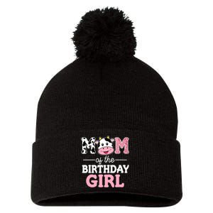 Mom of The Birthday Girl Farm Cow Mommy Mama 1st Pom Pom 12in Knit Beanie