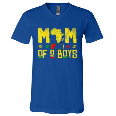 Mom Of Two Mothers Day African American Mom Of 2 Cool Gift V-Neck T-Shirt