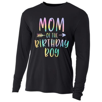 Mom Of The Birthday Boy Tie Dye Colorful Bday Cooling Performance Long Sleeve Crew