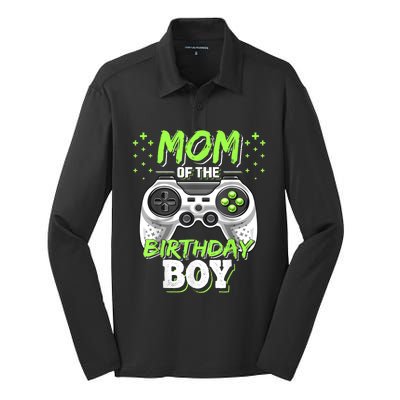 Mom Of The Birthday Boy Matching Video Gamer Birthday Party Silk Touch Performance Long Sleeve Polo