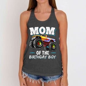 Mom Of The Birthday Boy Monster Truck Birthday Novelty Gift Women's Knotted Racerback Tank