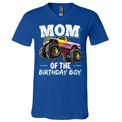 Mom Of The Birthday Boy Monster Truck Birthday Novelty Gift V-Neck T-Shirt