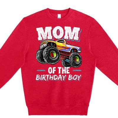 Mom Of The Birthday Boy Monster Truck Birthday Novelty Gift Premium Crewneck Sweatshirt