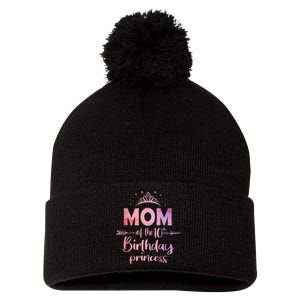 Mom Of The 10th Birthday Princess Girl 10 Years Old B Day Pom Pom 12in Knit Beanie