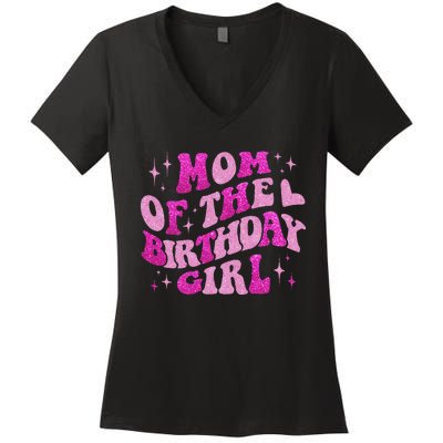 Mom Of The Birthday Girl Birthday Family Matching Bday Women's V-Neck T-Shirt