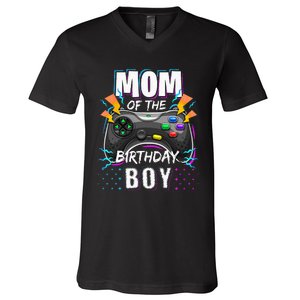 Mom Of The Birthday Boy Matching Video Gamer Birthday Party V-Neck T-Shirt