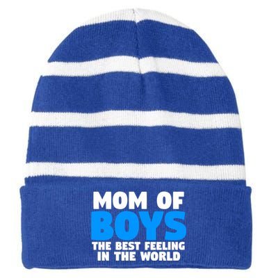 Mom Of The Best Feeling In The World Family Funny Gift Striped Beanie with Solid Band