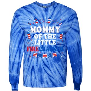 Mommy Of The Little Firecracker 4th Of July Birthday Party Gift Tie-Dye Long Sleeve Shirt