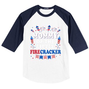 Mommy Of The Little Firecracker 4th Of July Birthday Party Gift Baseball Sleeve Shirt