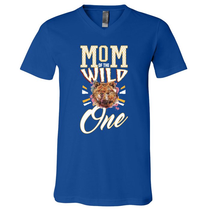 Mom Of The Wild One Mama Of The Wild One 1th Birthday Gift V-Neck T-Shirt