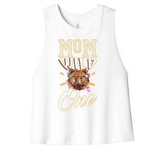 Mom Of The Wild One Mama Of The Wild One 1th Birthday Gift Women's Racerback Cropped Tank