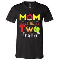 Mom Of the Twotti Frutti 2nd Birthday Party Fruit Themed V-Neck T-Shirt