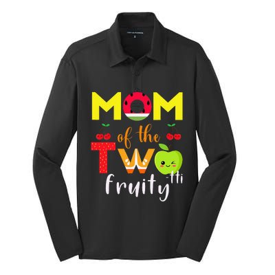 Mom Of the Twotti Frutti 2nd Birthday Party Fruit Themed Silk Touch Performance Long Sleeve Polo