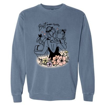 Mom Of Two Best Mom Ever Mother's Day Best Mom Ever Floral Mother Garment-Dyed Sweatshirt