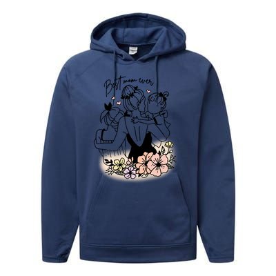 Mom Of Two Best Mom Ever Mother's Day Best Mom Ever Floral Mother Performance Fleece Hoodie