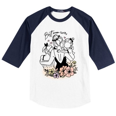 Mom Of Two Best Mom Ever Mother's Day Best Mom Ever Floral Mother Baseball Sleeve Shirt