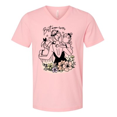 Mom Of Two Best Mom Ever Mother's Day Best Mom Ever Floral Mother V-Neck T-Shirt