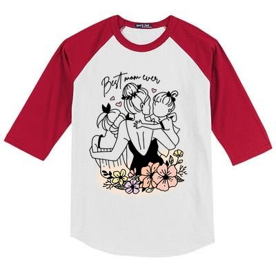 Mom Of Two Best Mom Ever Mother's Day Best Mom Ever Floral Mother Kids Colorblock Raglan Jersey