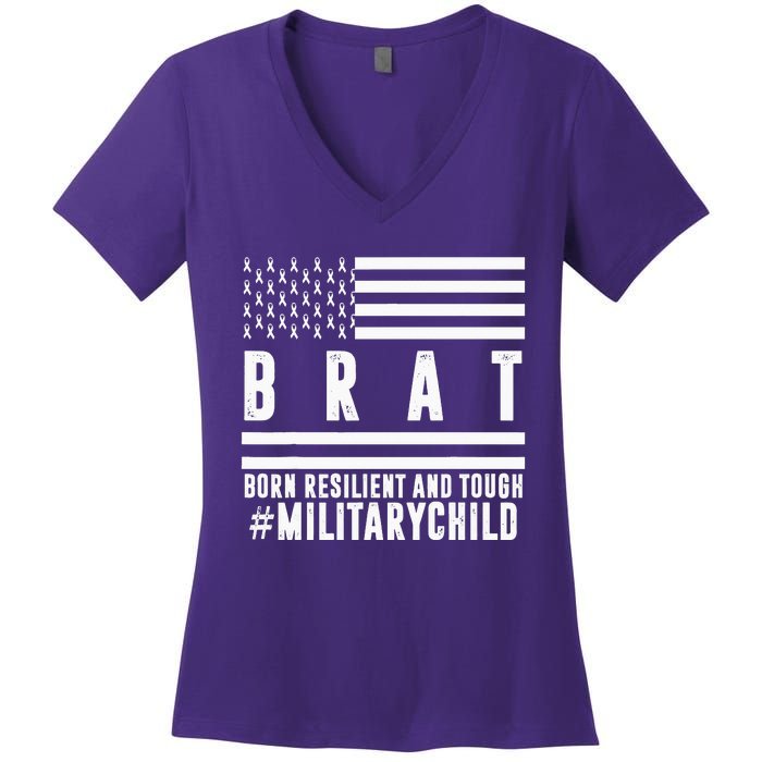 Month Of The Military Child BRAT Born Resilient And Tough Women's V-Neck T-Shirt