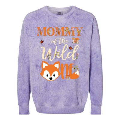 Mommy Of The Wild One Birthday Girl Fox Lover Mom Mother Colorblast Crewneck Sweatshirt