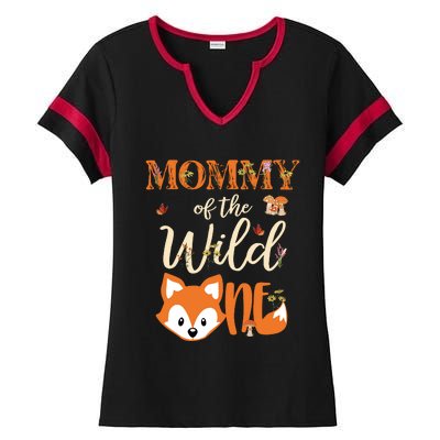 Mommy Of The Wild One Birthday Girl Fox Lover Mom Mother Ladies Halftime Notch Neck Tee