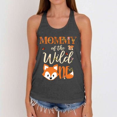 Mommy Of The Wild One Birthday Girl Fox Lover Mom Mother Women's Knotted Racerback Tank