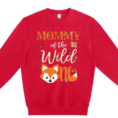 Mommy Of The Wild One Birthday Girl Fox Lover Mom Mother Premium Crewneck Sweatshirt