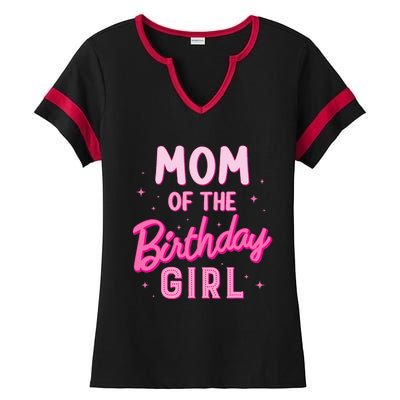 Mom Of The Birthday Girl Party Girl Groovy Retro For Mommy Ladies Halftime Notch Neck Tee