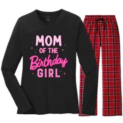 Mom Of The Birthday Girl Party Girl Groovy Retro For Mommy Women's Long Sleeve Flannel Pajama Set 