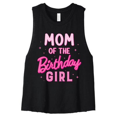 Mom Of The Birthday Girl Party Girl Groovy Retro For Mommy Women's Racerback Cropped Tank