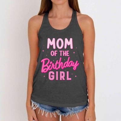 Mom Of The Birthday Girl Party Girl Groovy Retro For Mommy Women's Knotted Racerback Tank