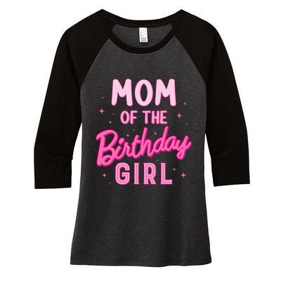 Mom Of The Birthday Girl Party Girl Groovy Retro For Mommy Women's Tri-Blend 3/4-Sleeve Raglan Shirt