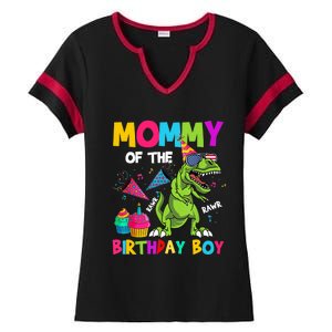 Mommy Of The Birthday Boy T-Rex Dinosaur Birthday Ladies Halftime Notch Neck Tee